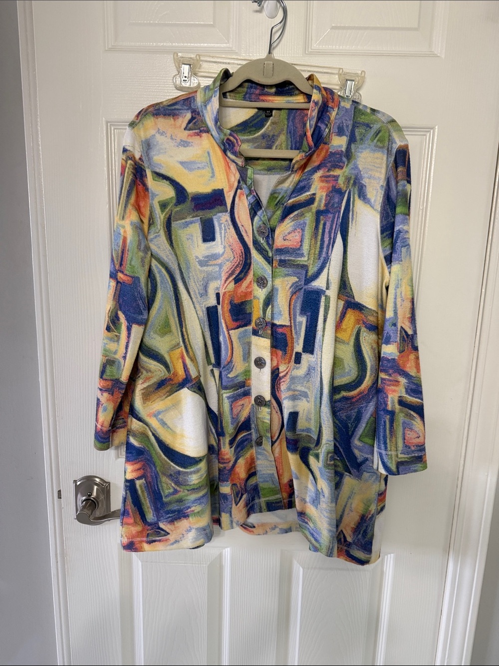 John Mark 3/4 Sleeve Button Up watercolor Abstract Shirt Blouse Women's Size M